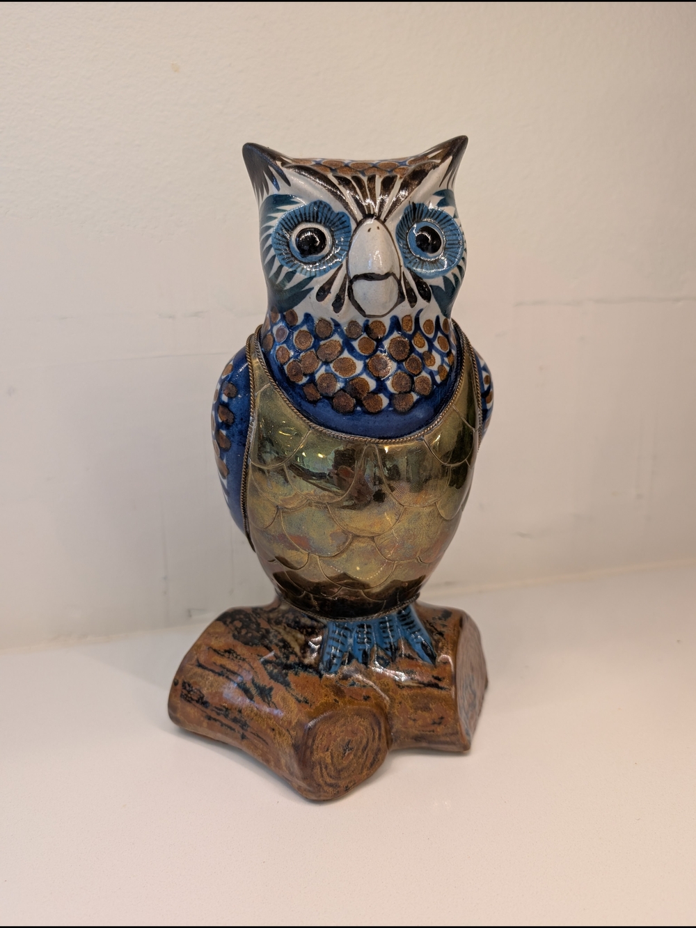 VINTAGE 9" Sergio Bustamante Style Tonala Pottery Owl Figurine